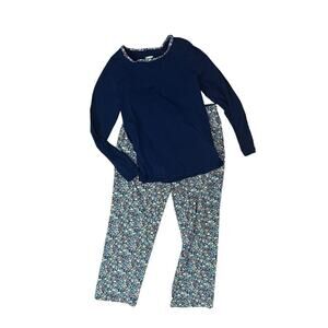 Lands' End Knit Pajama Set Long Sleeve T-Shirt and Pants Womens Xsmall
